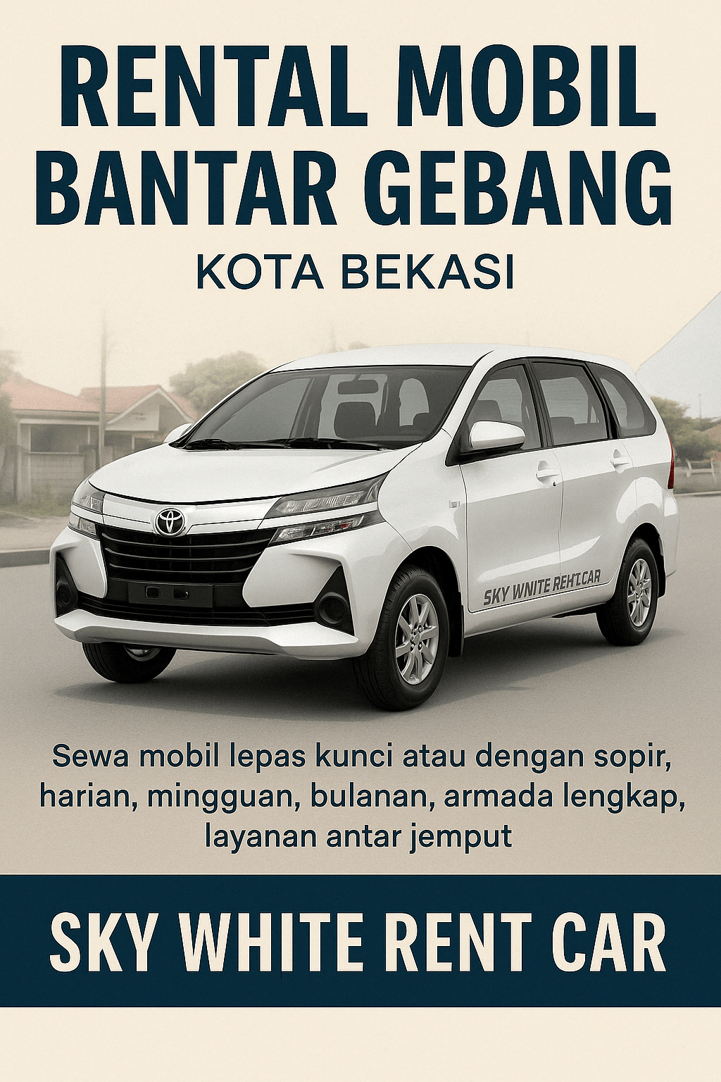 Layanan rental mobil Bantar Gebang Kota Bekasi dari Sky White Rent Car, menyediakan armada mobil lengkap dan layanan profesional untuk kebutuhan transportasi warga Bantar Gebang dan sekitarnya.