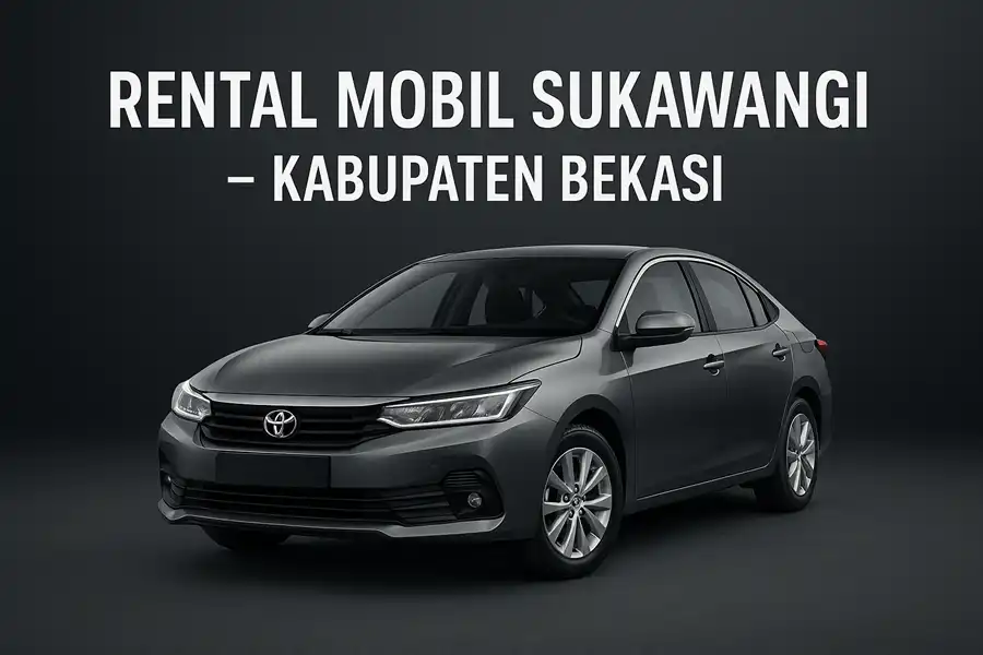 Gambar promosi rental mobil Sukawangi dari Sky White Rent Car menampilkan mobil modern dengan latar belakang desain estetik profesional, menegaskan layanan rental mobil lepas kunci dan dengan sopir untuk wilayah Kecamatan Sukawangi dan sekitarnya.