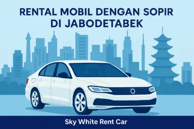 Ilustrasi digital promosi layanan rental mobil dengan sopir di wilayah Jabodetabek oleh Sky White Rent Car